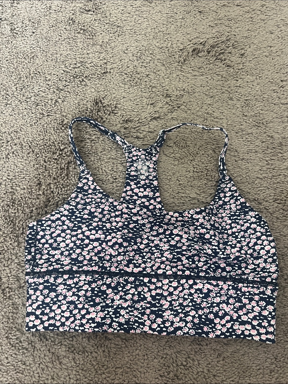 Adam Selman Floral Racerback Sports Bra in Navy and Pink